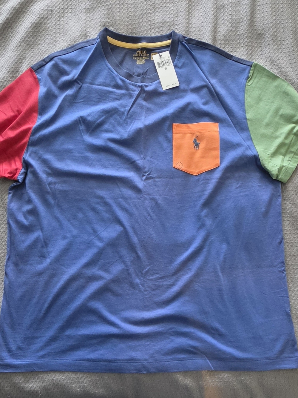 Polo by Ralph Lauren Men’s Colorblock Crew Neck T-Shirt - Blue/Orange Pocket